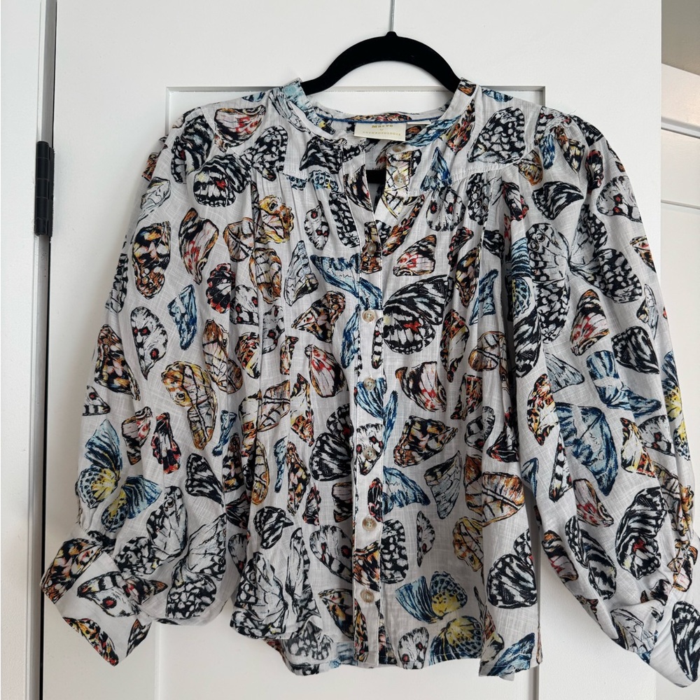 Anthropologie Maeve Butterfly Patterned Blouse